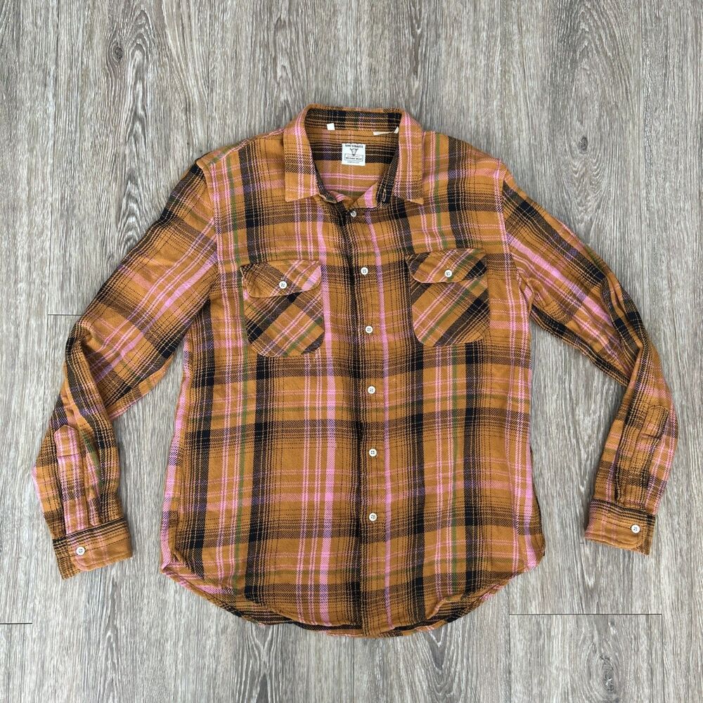 Mens LEVI STRAUSS WESTERN WEAR Orange Plaid Shirt  Large LVC  vtg big E
